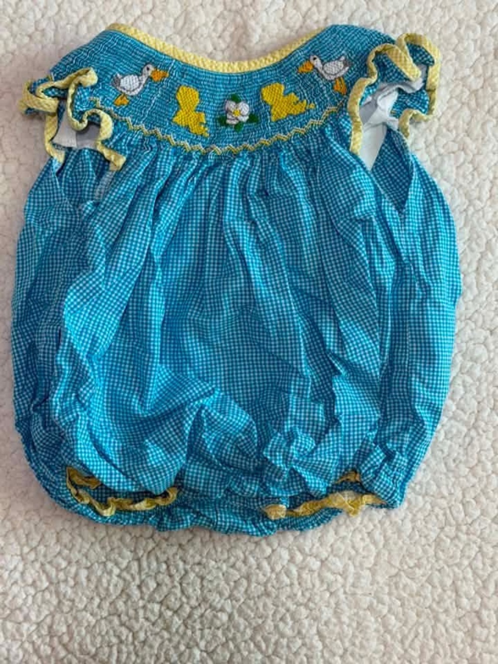 Louisiana Smocked Blue Baby Bubble Romper